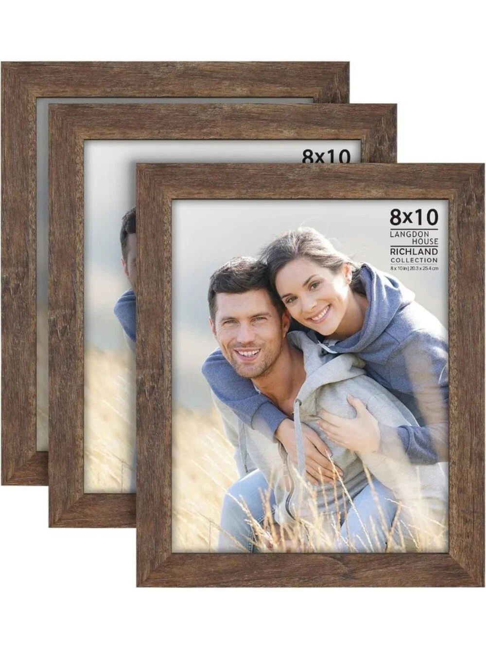 Rustic Brown 8x10 Picture Frames - Set of 3 - Vintage Home Decor Display